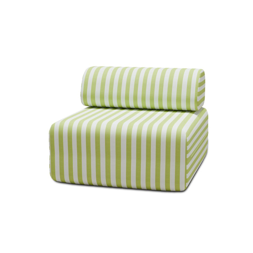 Fauteuil Modulable - Tissu Extérieur À Rayures - Blanc Et Vert Anis