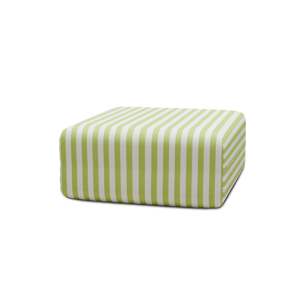 Pouf Modulable - Tissu Extérieur À Rayures - Blanc Et Vert Anis