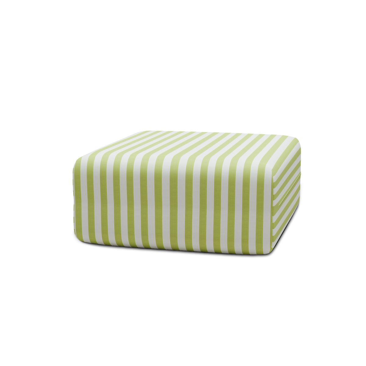 Pouf Modulable - Tissu Extérieur À Rayures - Blanc Et Vert Anis