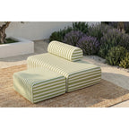 Pouf Modulable - Tissu Extérieur À Rayures - Blanc Et Vert Anis
