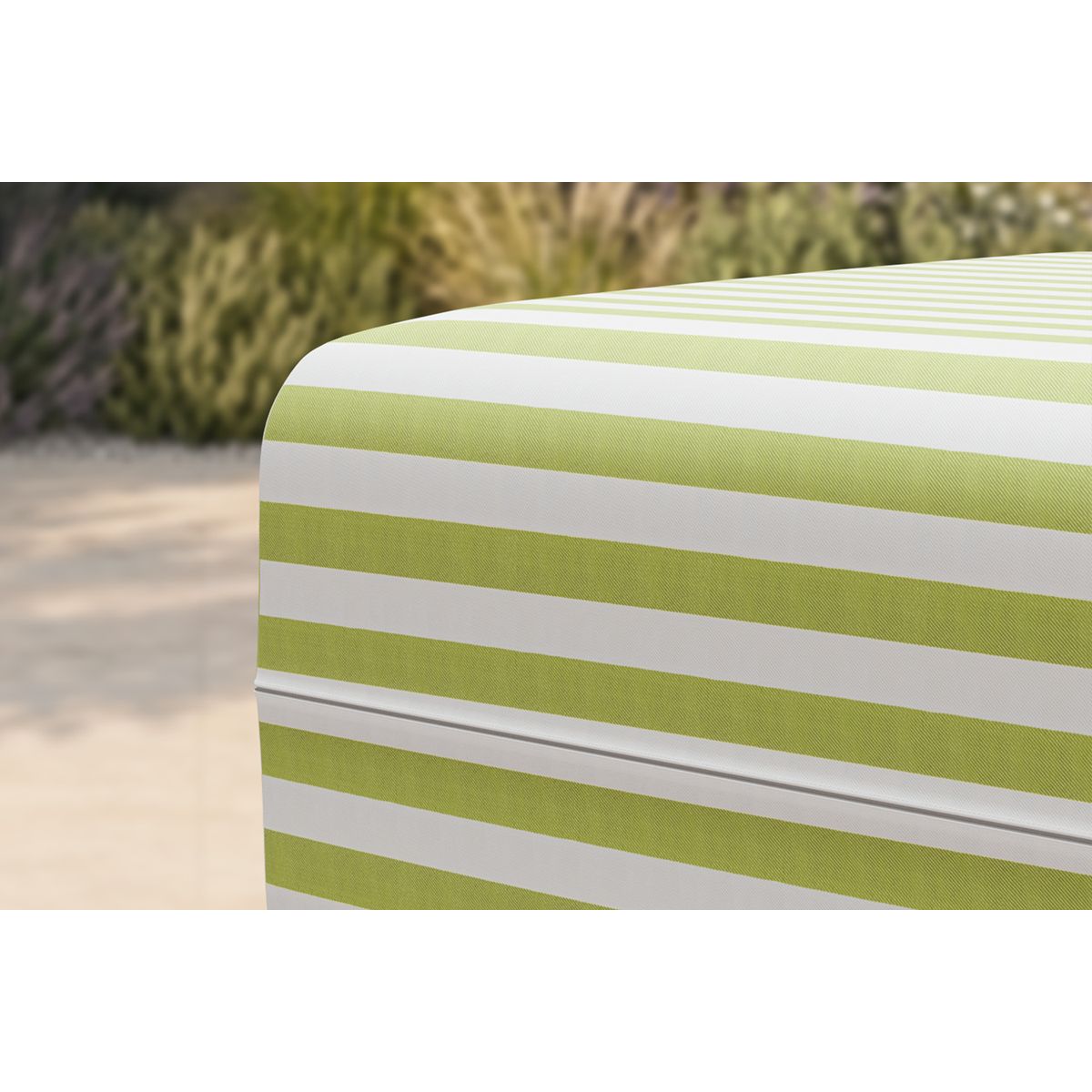 Pouf Modulable - Tissu Extérieur À Rayures - Blanc Et Vert Anis