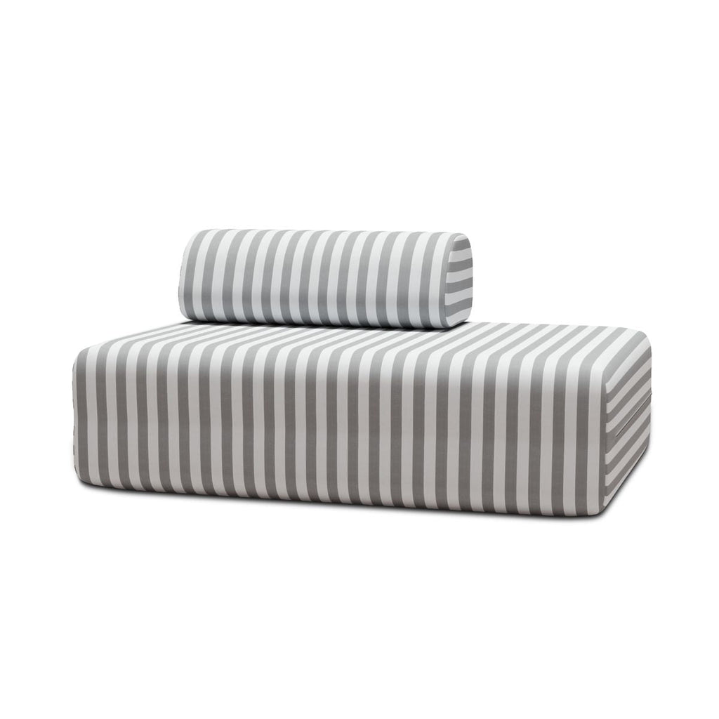 Canapé 2 Places Modulable - Tissu Extérieur À Rayures - Blanc Et Gris