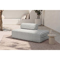 Canapé 2 Places Modulable - Tissu Extérieur À Rayures - Blanc Et Gris