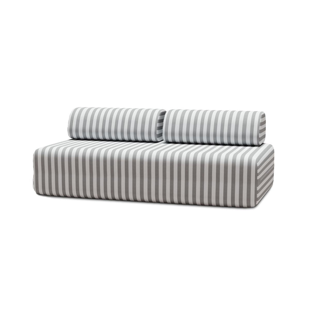Canapé 3 Places Modulable - Tissu Extérieur À Rayures - Blanc Et Gris