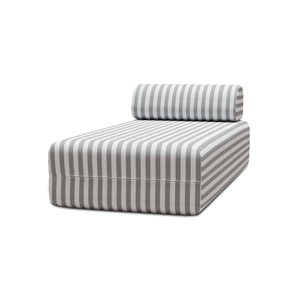 Méridienne Modulable - Tissu Extérieur À Rayures - Blanc Et Gris