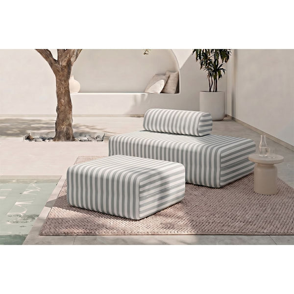 Pouf Modulable - Tissu Extérieur À Rayures - Blanc Et Gris