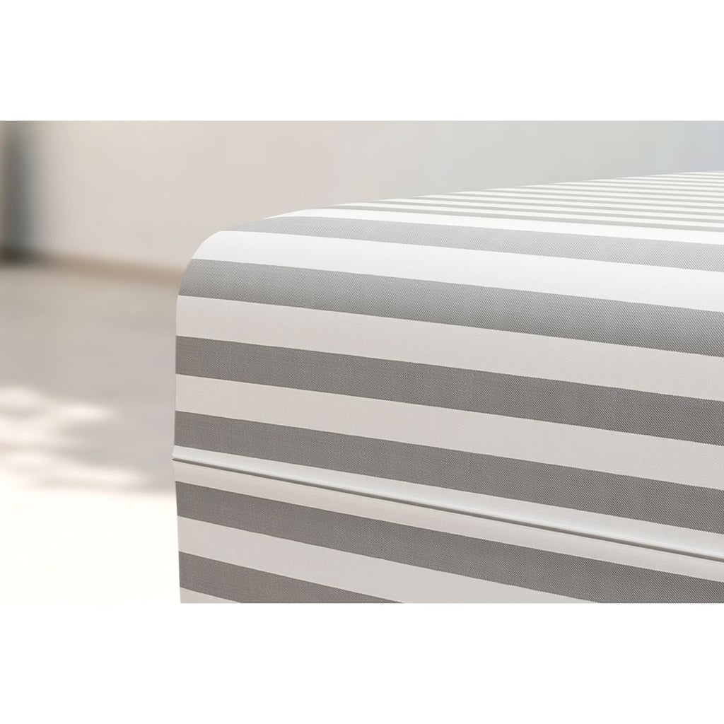 Pouf Modulable - Tissu Extérieur À Rayures - Blanc Et Gris