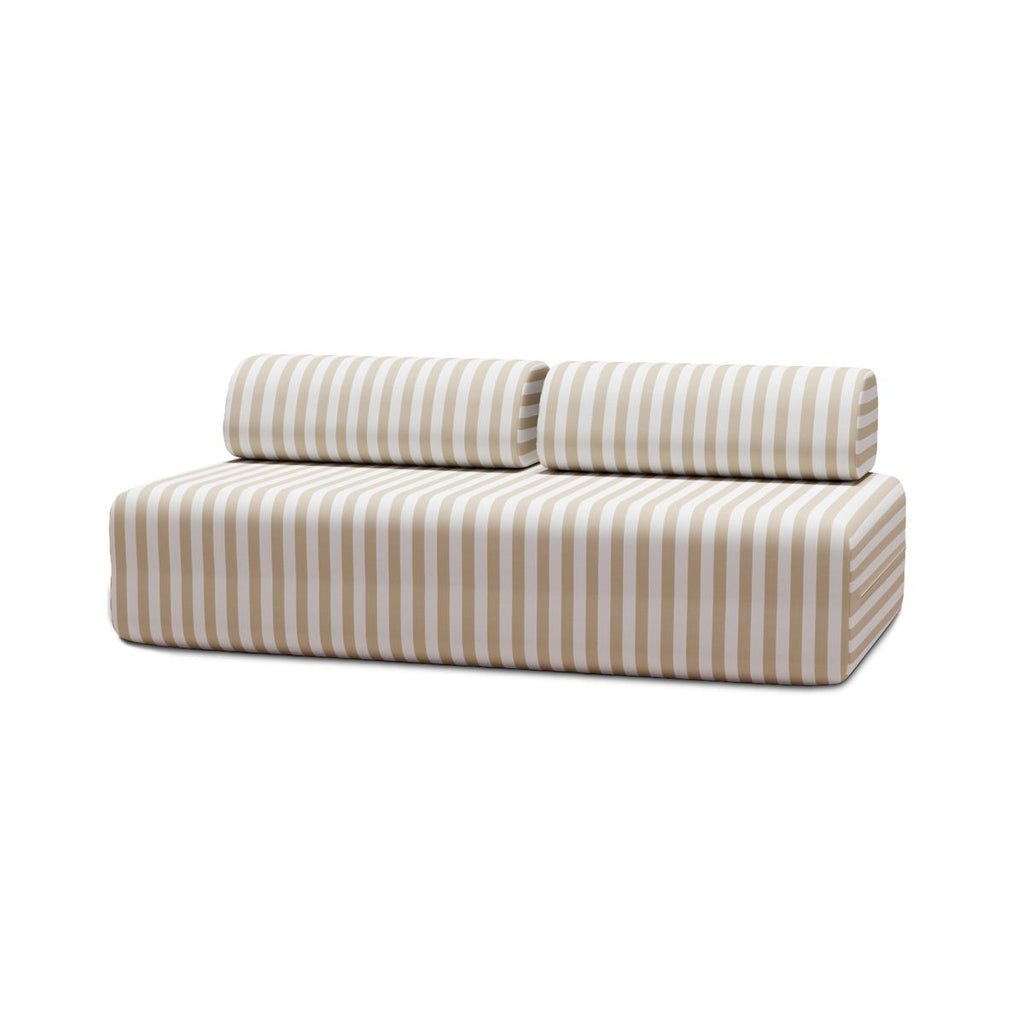 Canapé 3 Places Modulable - Tissu Extérieur À Rayures - Blanc Et Beige