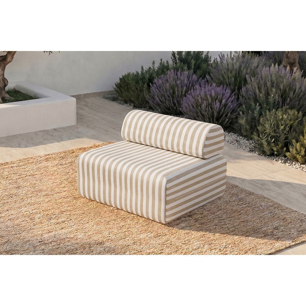 Fauteuil Modulable - Tissu Extérieur À Rayures - Blanc Et Beige