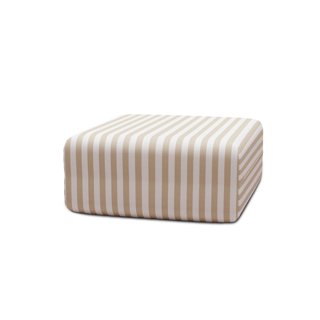 Pouf Modulable - Tissu Extérieur À Rayures - Blanc Et Beige