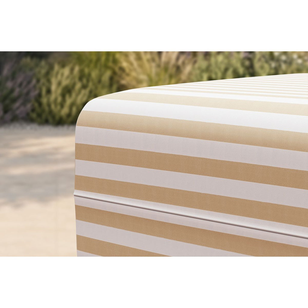 Pouf Modulable - Tissu Extérieur À Rayures - Blanc Et Beige