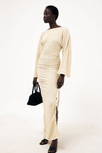 Robe Longue Structurée Avec Cordons De Serrage Beige