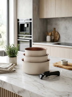 Set 3 Casseroles 16/18/20cm - Aluminium - Anti-Adhésif - Crème