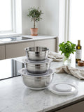 Set 3 Saladiers Avec Couvercle 16/20/24cm - Acier Inoxydable
