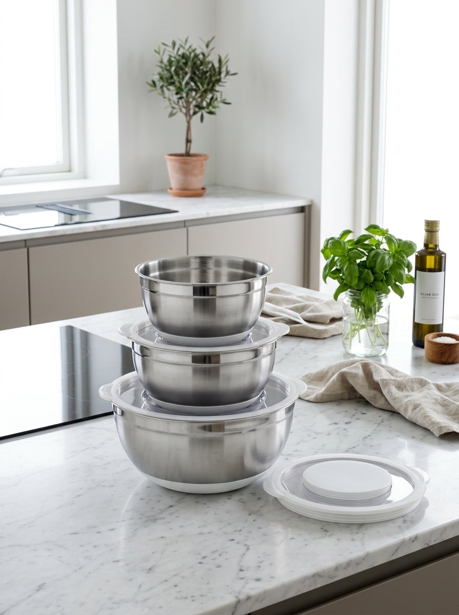 Set 3 Saladiers Avec Couvercle 16/20/24cm - Acier Inoxydable