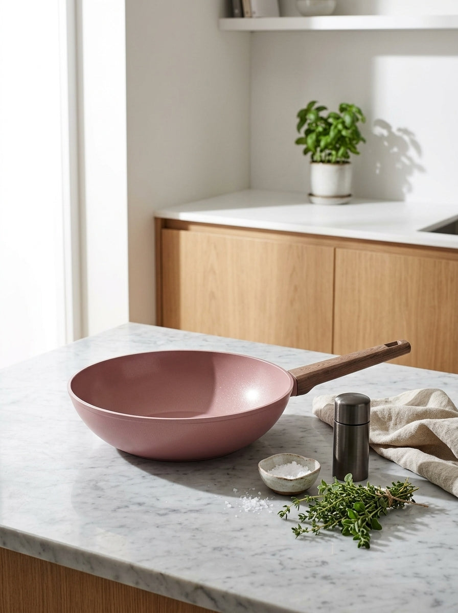 Wok 28cm - Aluminium Forgé - Revêtement Céramique - Rose
