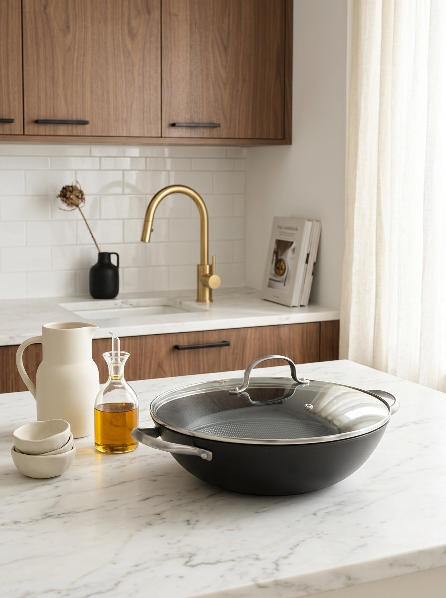 Wok En Fonte Structure Nid D'Abeille - Noir - 30cm