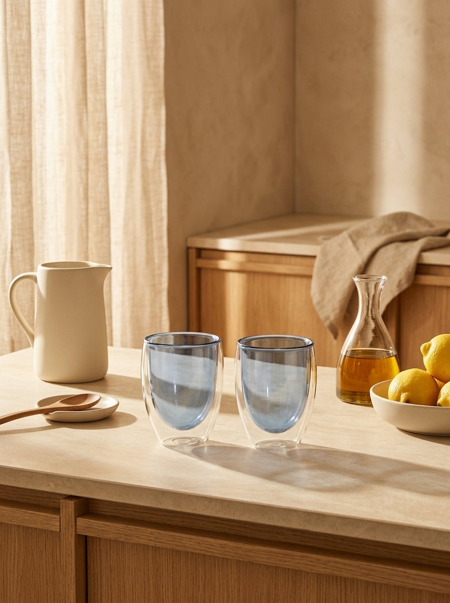 Monterey - Set De 2 Verres À Double Paroi - Bleu - Verre Borosilicate - 250ml