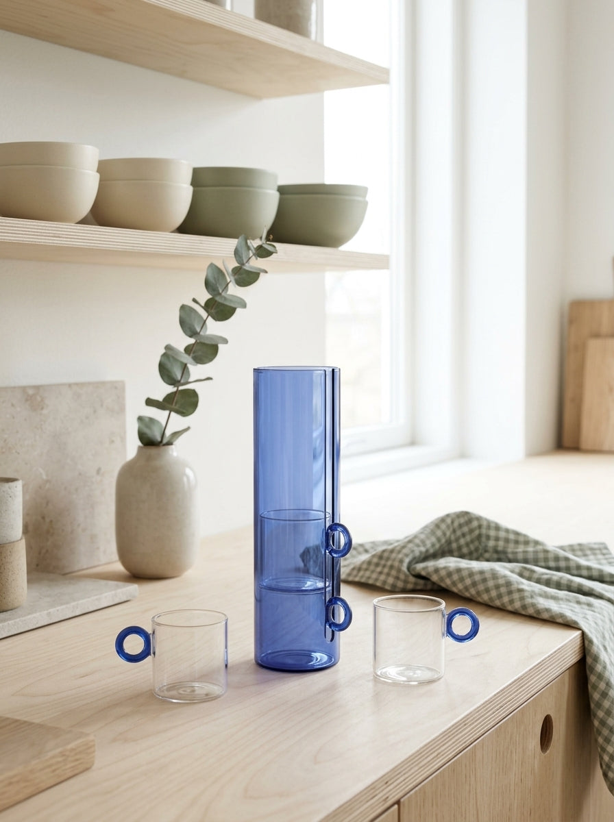 Olimpia - Ensemble De 4 Tasses Avec Anses Annulaires - Bleu - Verre Borosilicate - 100ml