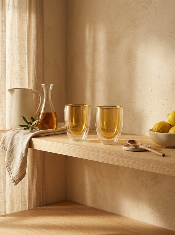 Monterey - Set De 2 Verres À Double Paroi - Jaune - Verre Borosilicate - 250ml