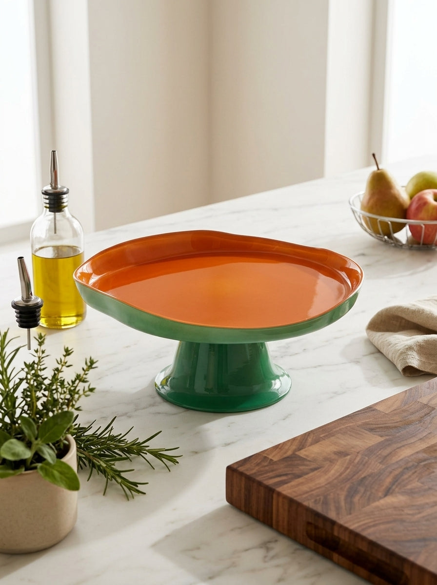 Balat - Plateau Surélevé - Orange Et Vert - Verre Borosilicate