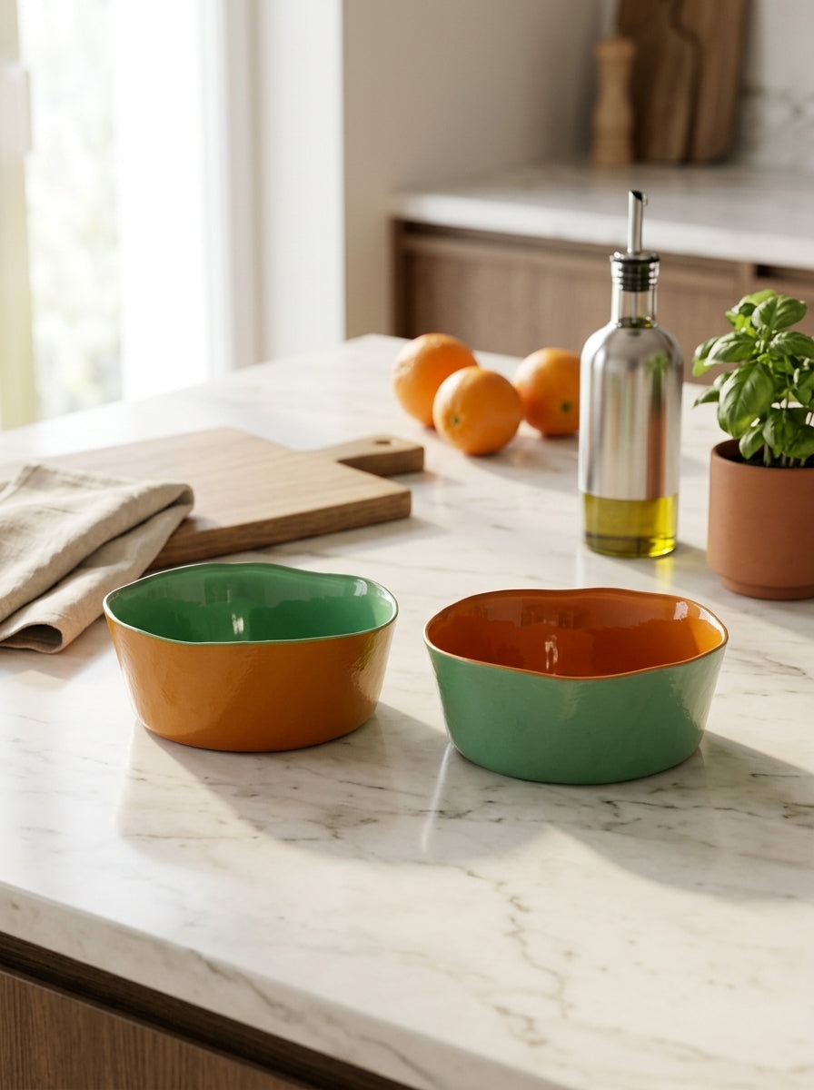 Balat - Set De 2 Bols - Vert Et Orange - Verre Borosilicate - 300ml