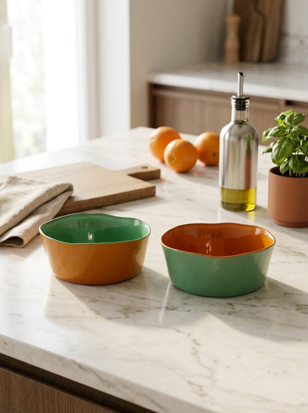 Balat - Set De 2 Bols - Vert Et Orange - Verre Borosilicate - 300ml