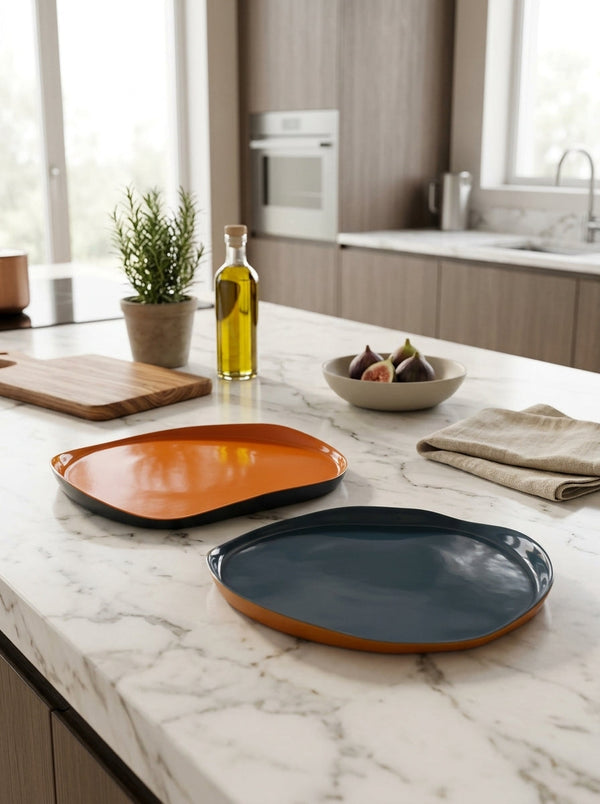 Balat - Set De 2 Assiettes - Orange Et Marine - Verre Borosilicate