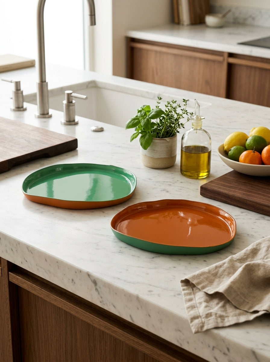 Balat - Set De 2 Assiettes - Orange Et Vert - Verre Borosilicate