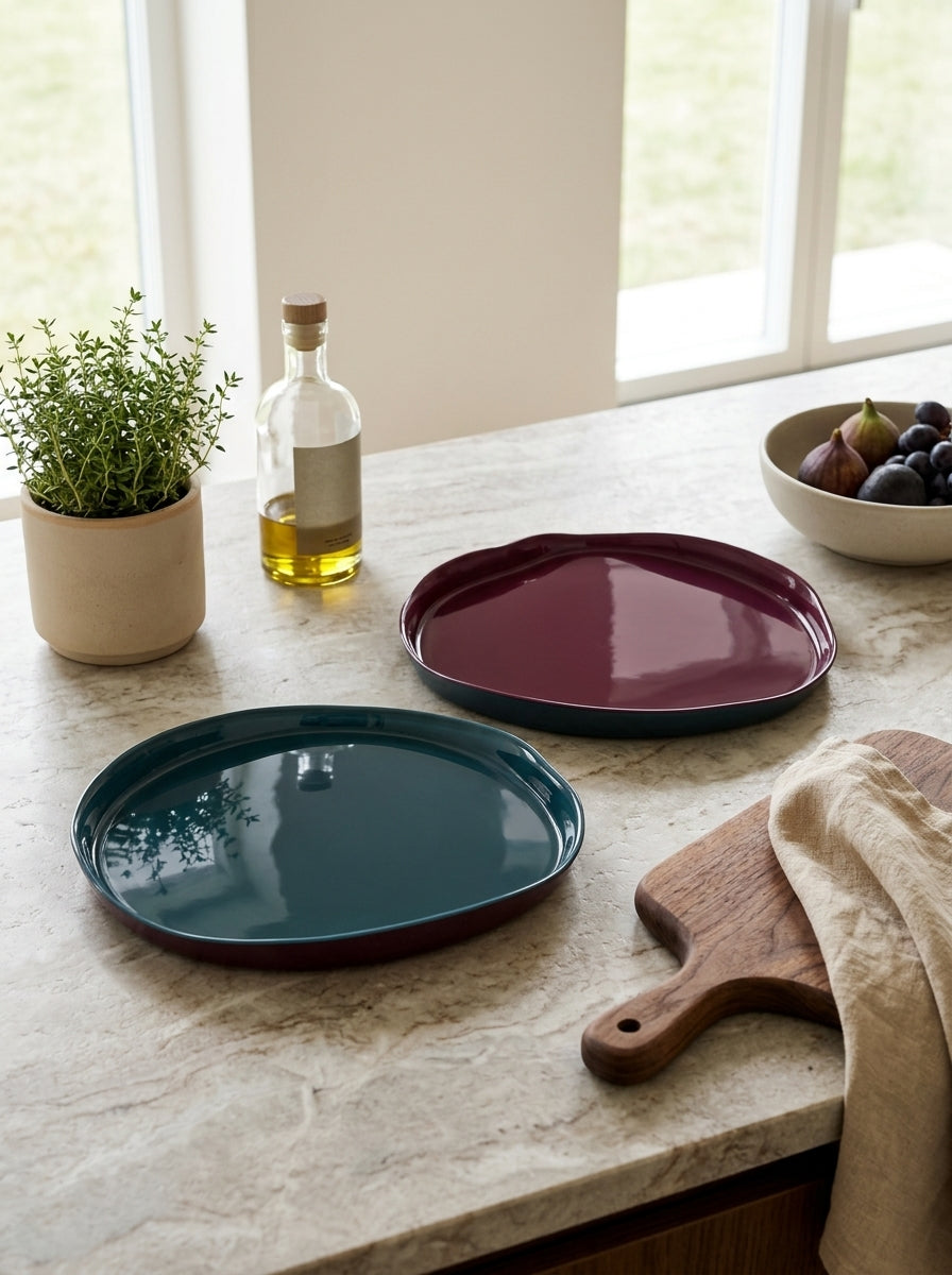 Balat - Set De 2 Assiettes - Bordeaux Et Marine - Verre Borosilicate