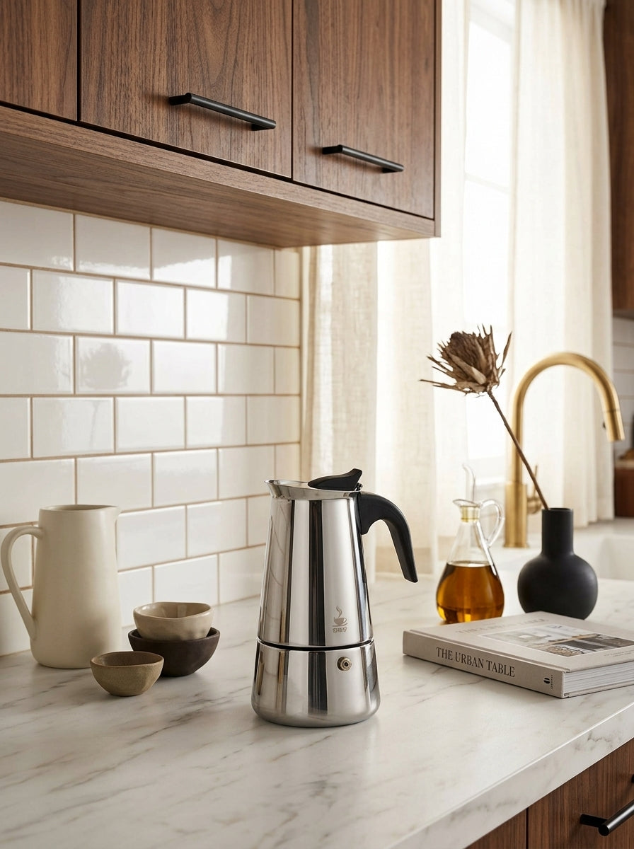 Emilio - Cafetière Italienne 4 Tasses - Acier Inoxydable - Noir/Argent