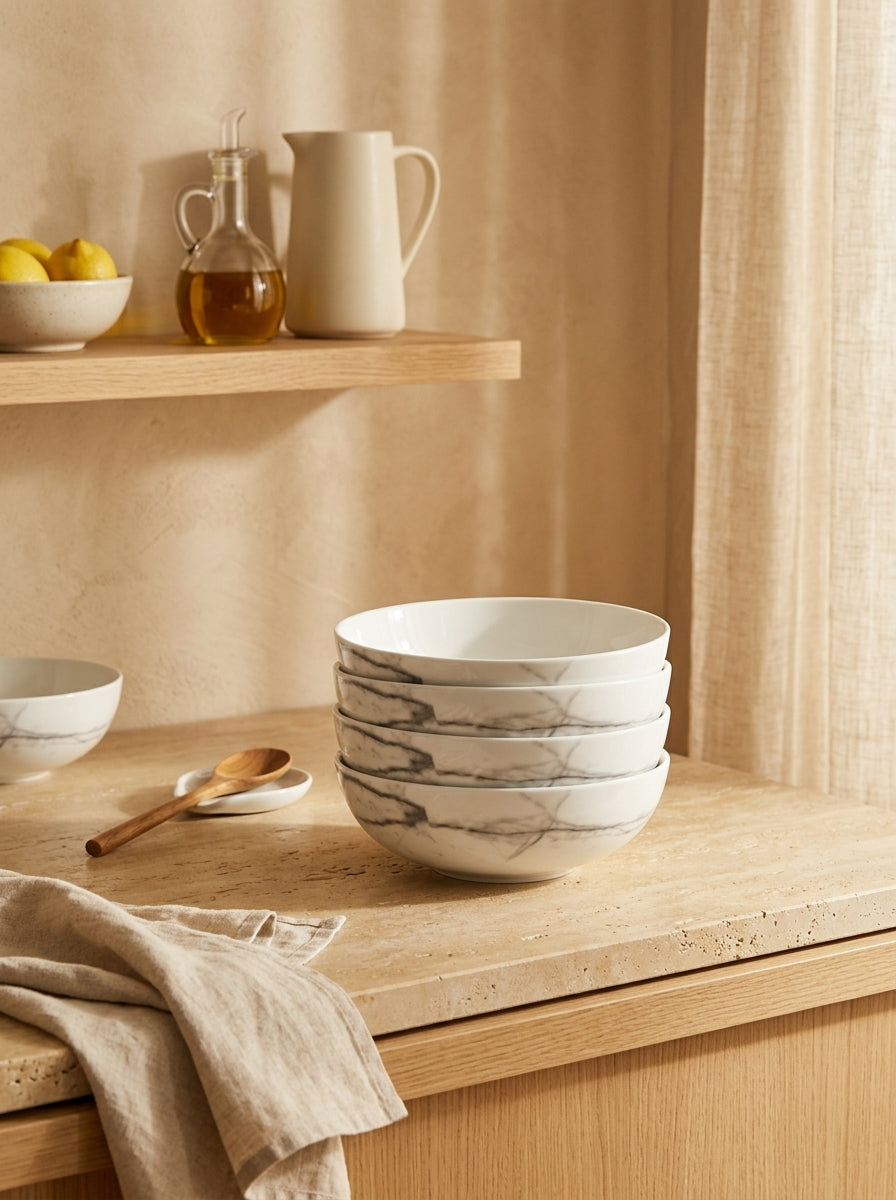 Stone - Set De 4 Bols Marble - Porcelaine - Blanc