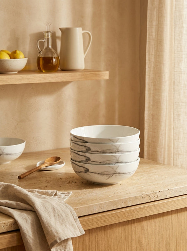 Stone - Set De 4 Bols Marble - Porcelaine - Blanc