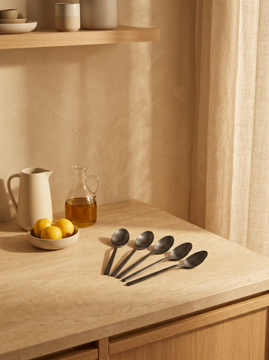 Terno - Set De 6 Cuillères À Dessert - Inox - Noir