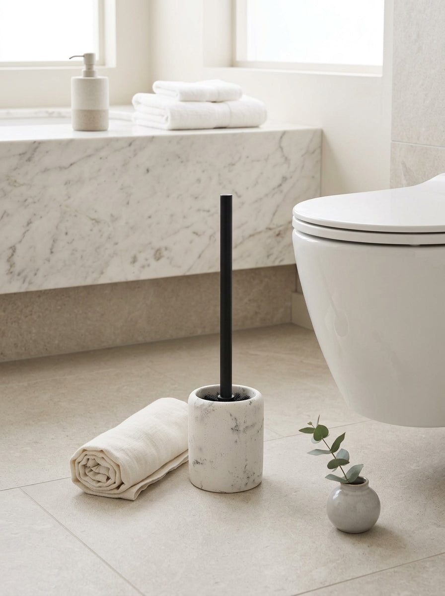 Suds - Brosse Wc Avec Support Marble - Polyrésine - Blanc