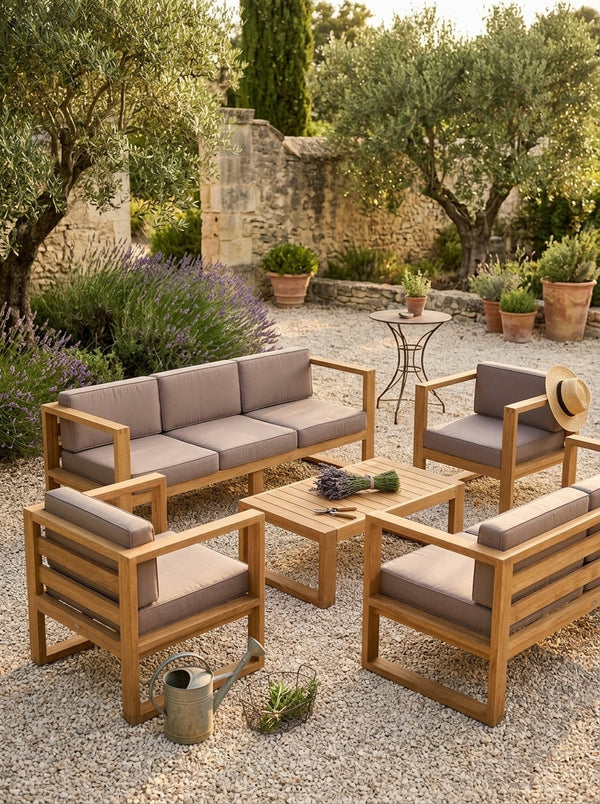 Kim - Salon De Jardin 3 Places - Taupe/Marron