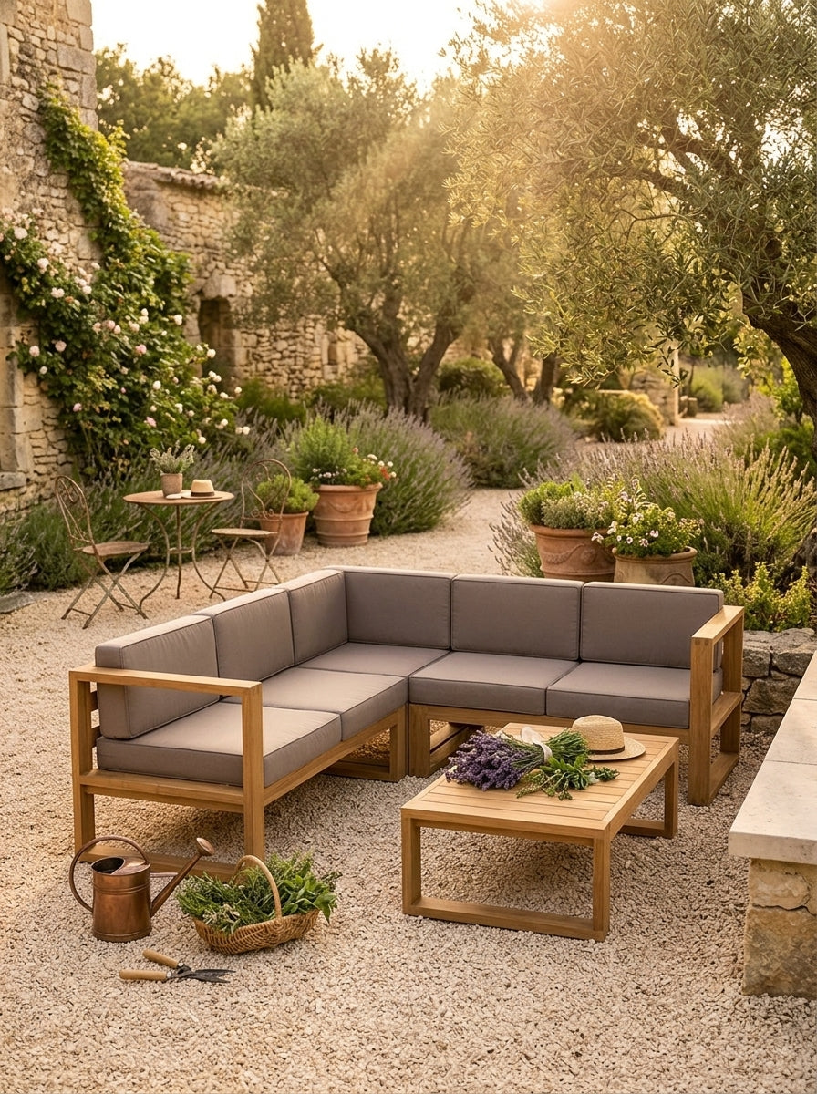 Kim - Salon De Jardin 5 Places - Taupe/Marron