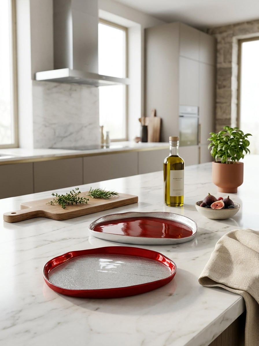 Balat - Set De 2 Assiettes - Argent Et Rouge - Verre Borosilicate