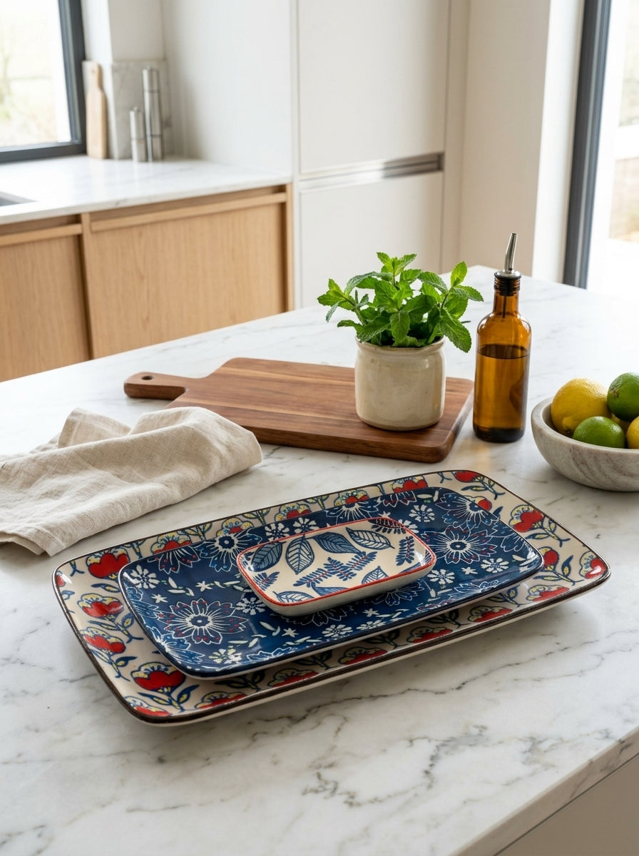 Pechino - Set De 3 Plateaux Décorés - Céramique