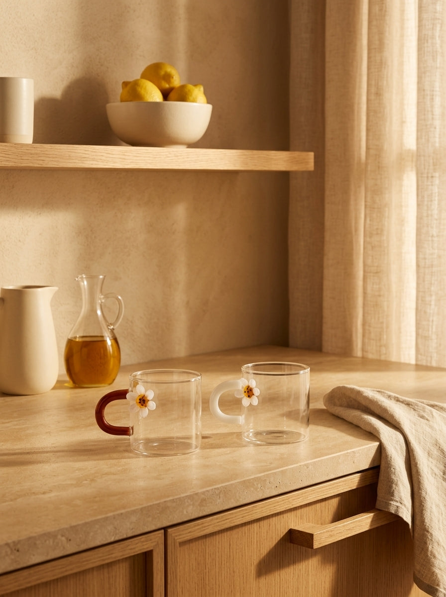 Monterey - Set De 2 Tasses À Café Marguerite - Verre Borosilicate - 130ml