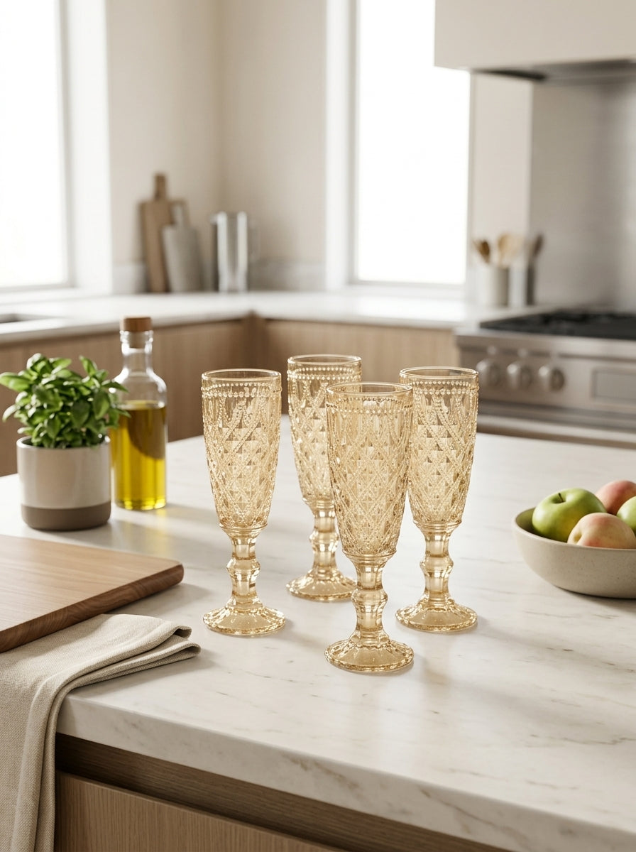 Dubai - Ensemble De 4 Flûtes - Ambre - Verre Borosilicate