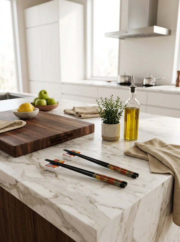 Pechino - Kit 2 Paires De Baguettes & 2 Porte-baguette - Bois