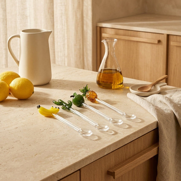 Monterey - Set De 4 Cuillères À Café Avec Décoration Pomme, Banane, Ananas Et Cactus - Verre Borosilicate