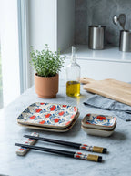 Pechino - Set De 2 Assiettes, 2 Bols Et 2 Jeux De Baguettes - Rouge - Céramique