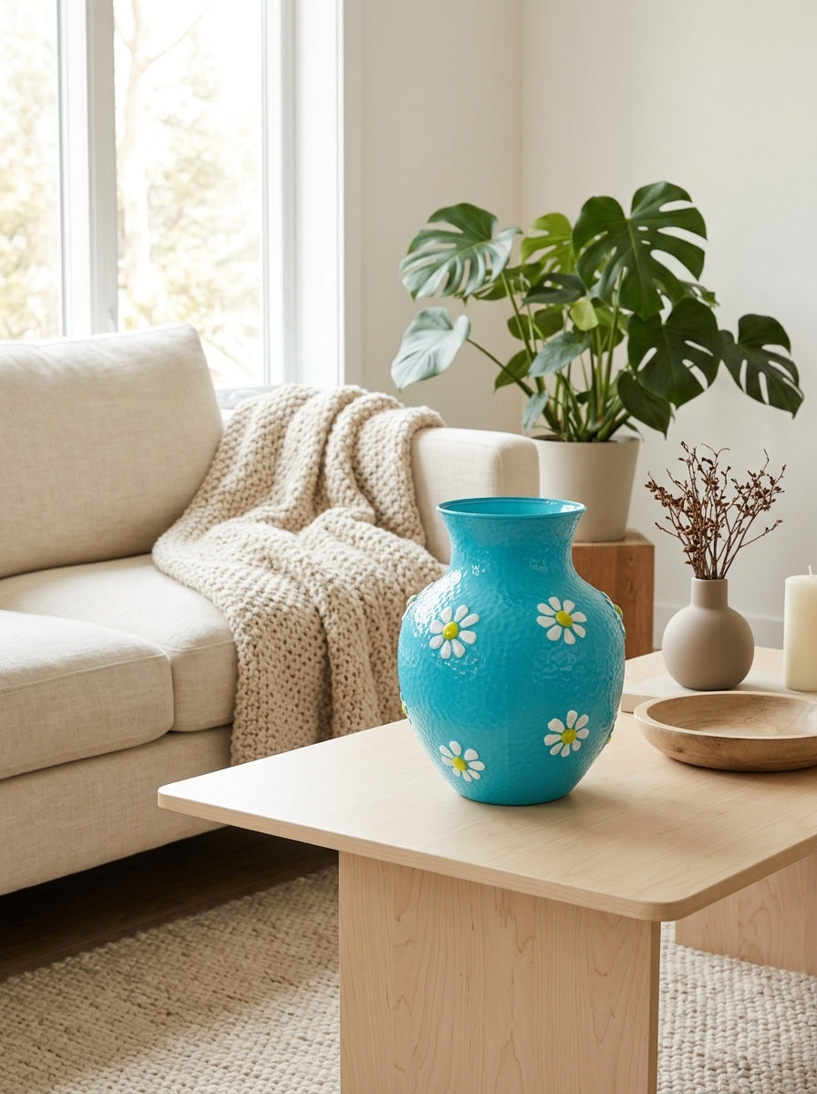 Monterey - Vase Avec Décorations Extérieures - Bleu Clair - Verre Borosilicate