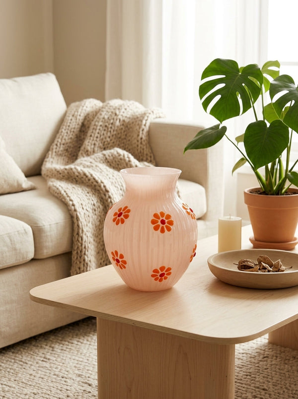 Monterey - Vase Avec Décorations Extérieures - Pêche - Verre Borosilicate