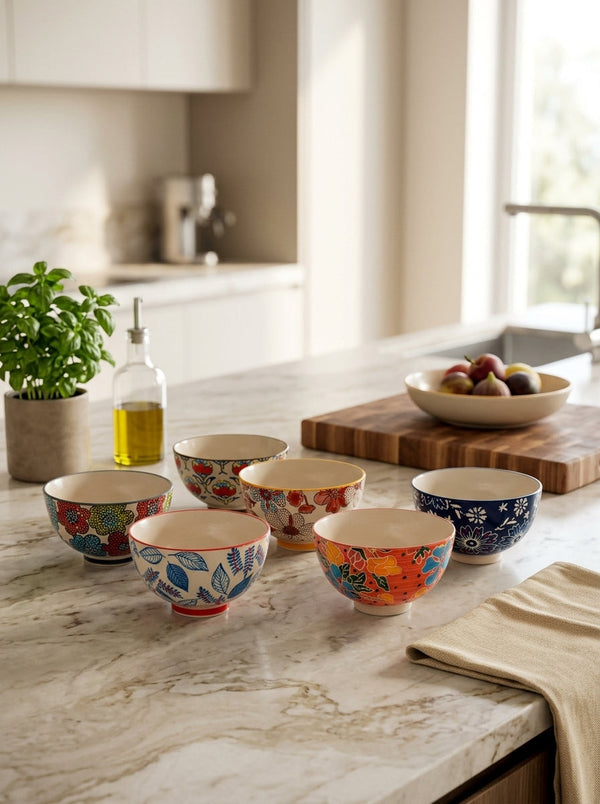 Pechino - Set De 6 Coupes Décorées - Céramique - 300ml