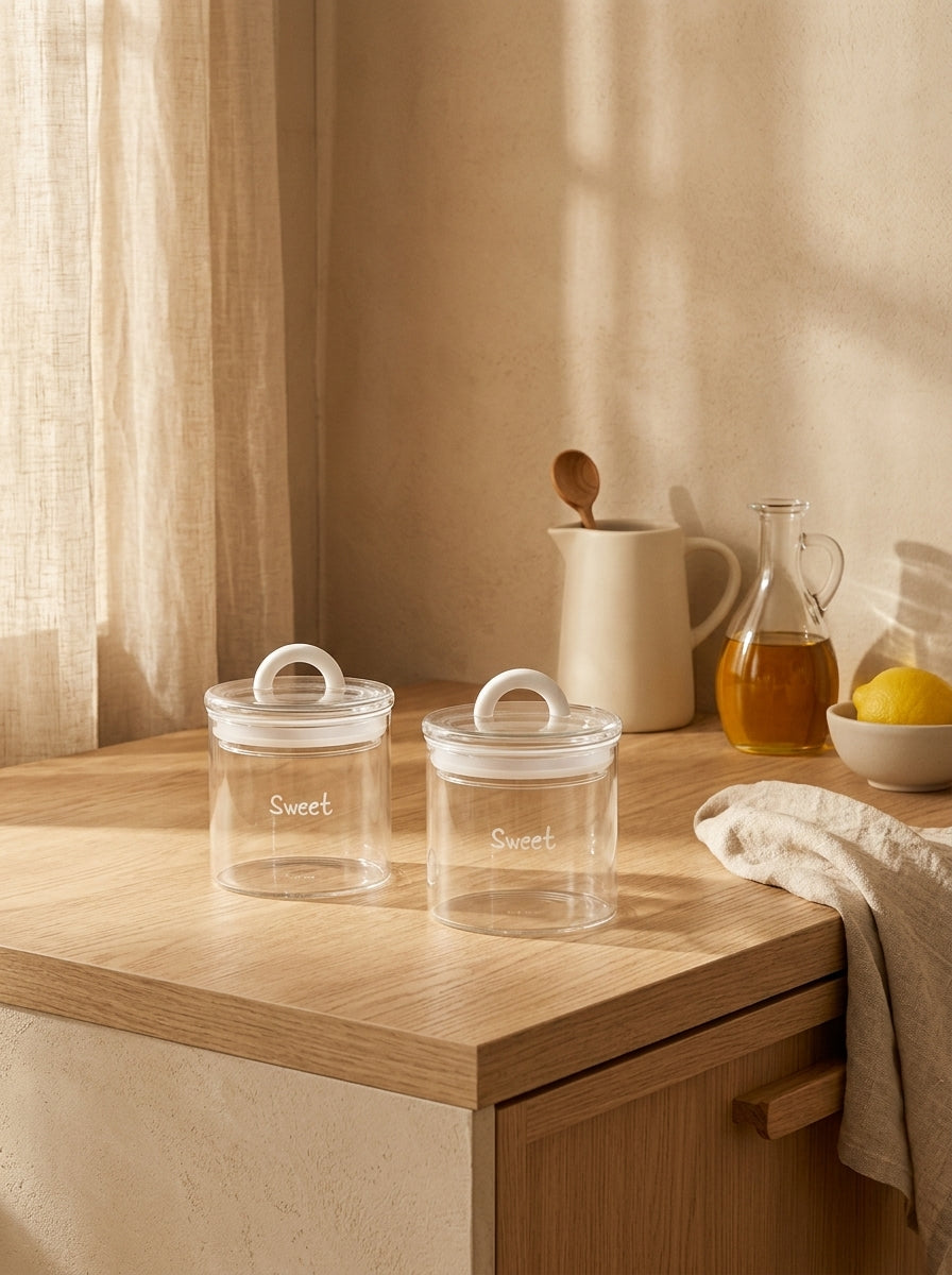Monterey - Lot De 2 Pots À Sucre Avec Bouchon Hermétique - Blanc - Verre Borosilicate - 300ml
