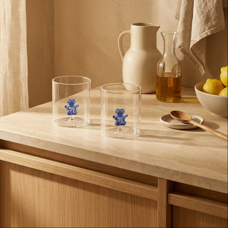 Monterey - Lot De 2 Gobelets Peluche Bleues - Verre Borosilicate - 250ml