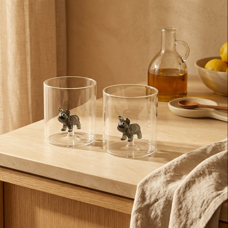 Monterey - Lot De 2 Gobelets Bulldog Français - Verre Borosilicate - 250ml